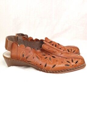 Rieker Antistress Perforated Leather Slingback Shoes Brown EU 40 US 8.5